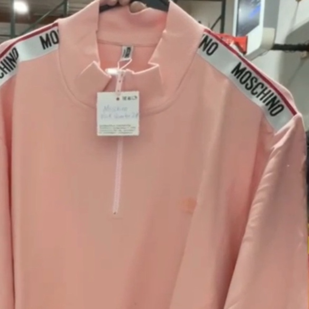 MOSCHINO Quarter Zip Taped Pink Sweatshirt - Picture 7 of 7